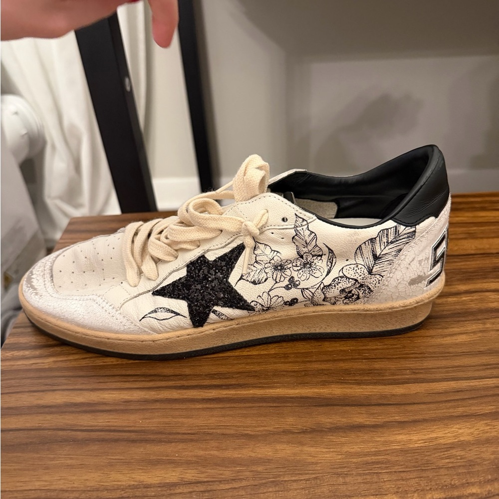 Golden Goose Black and Cream Floral Sneakers - Picture 5 of 10